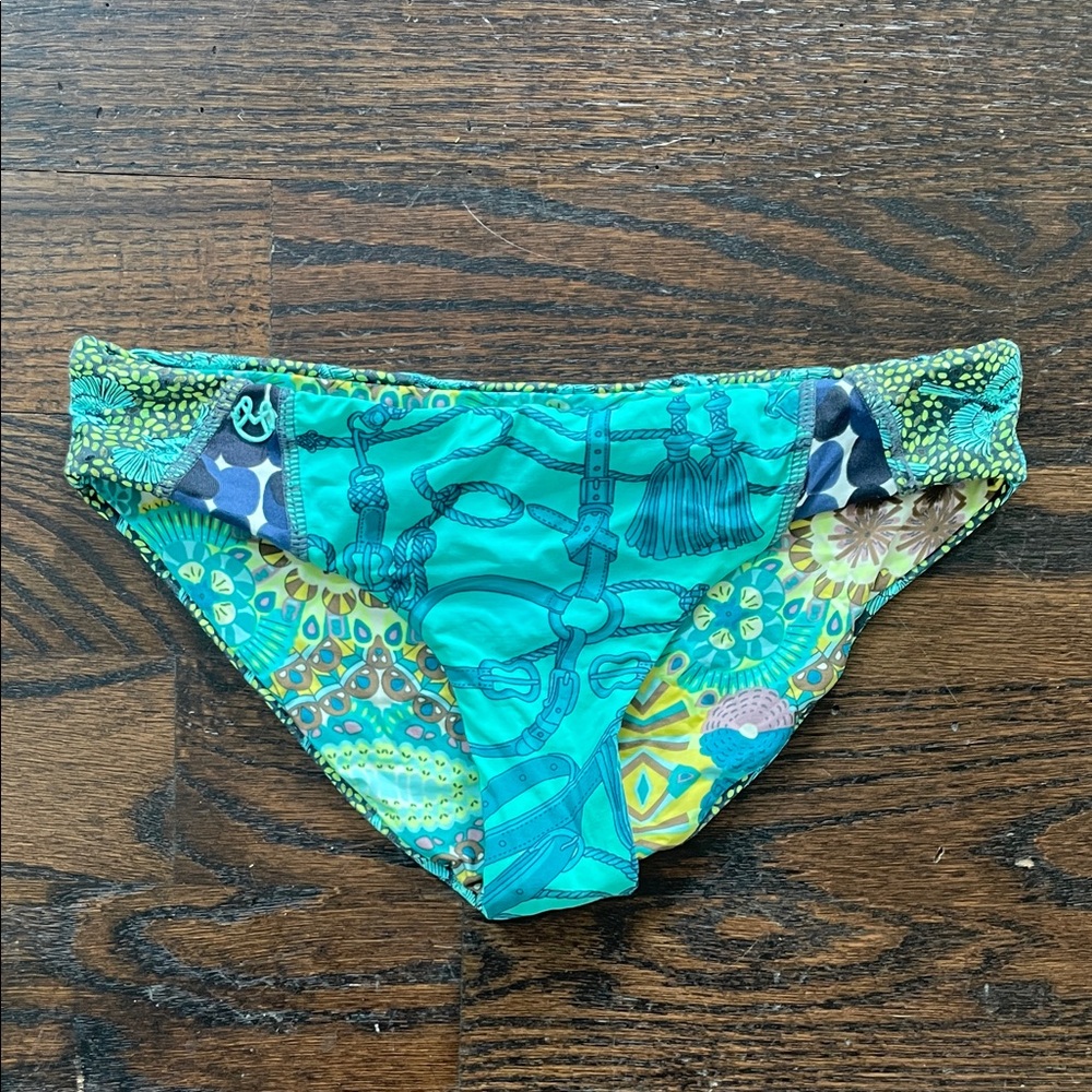 Maaji Reversible Aqua Teal Patterned Bikini Bottom (M)
